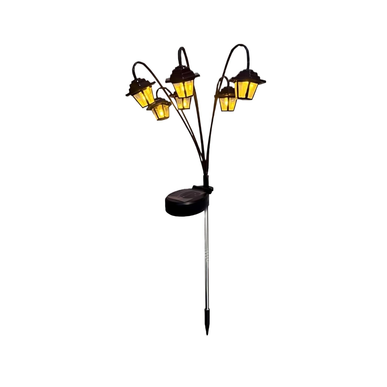 

Solar Powered Outdoor Garden Light with Four Lantern Style Lamps on Adjustable Metal Stakes for Yard Pathway Patio Decoration one size