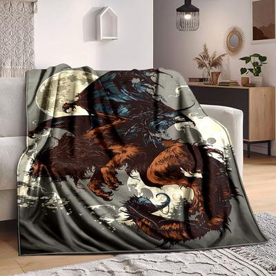 1pc Dragon Beast Blanket, Lightweight Flannel Throw Blanket For Sofa, Bed, Travel, Camping, Living Room, Office, Couch, Chair, And Bed