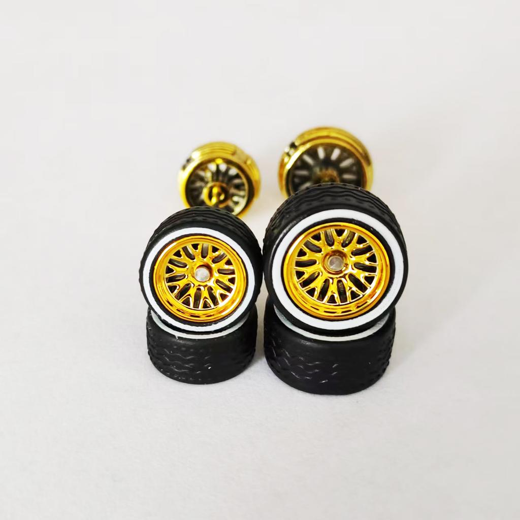 10 Sets 10.8mm 12.8mm 1/64 Alloy Car Staggered Wheels Front Small Rear Large Wheel Progressive Drag Tires Advan for Hot Wheel