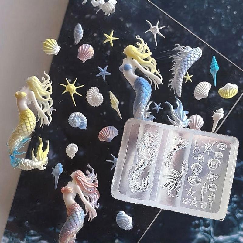 Ocean Series 3D Silicone Nail Mold Mermaid Starfish Shell Nails Art Carving Templates Manicure Design Tool Diy Nail Art Decor