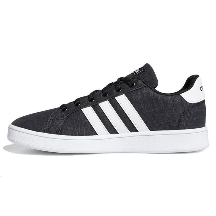 Adidas Neo Grand Court Synthetic Leather Canvas Comfortable Versatile Breathable Low-Top Skate Shoes Kids Sneakers Gray Black EG1517