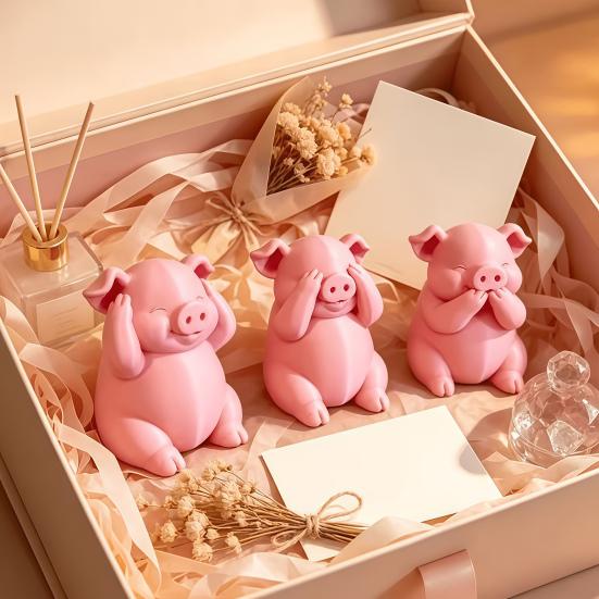 Unique Pig Figurine for Birthday Gift 3 Pcs Cute Mini Figurines, 3D Printed See Hear Speak No Evil Adorable Animal Home Decor Pink Statue, Novelty