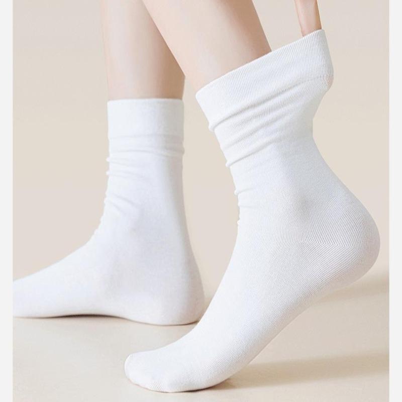 5/10 Pairs Women's Seamless Solid-Color Cotton Mid-Calf Socks