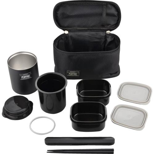 Wahei Freiz Lunch Box Rice Side Dish Fortec Lunch 640ml Black Slim Type Thermal Case Included FLR-8161