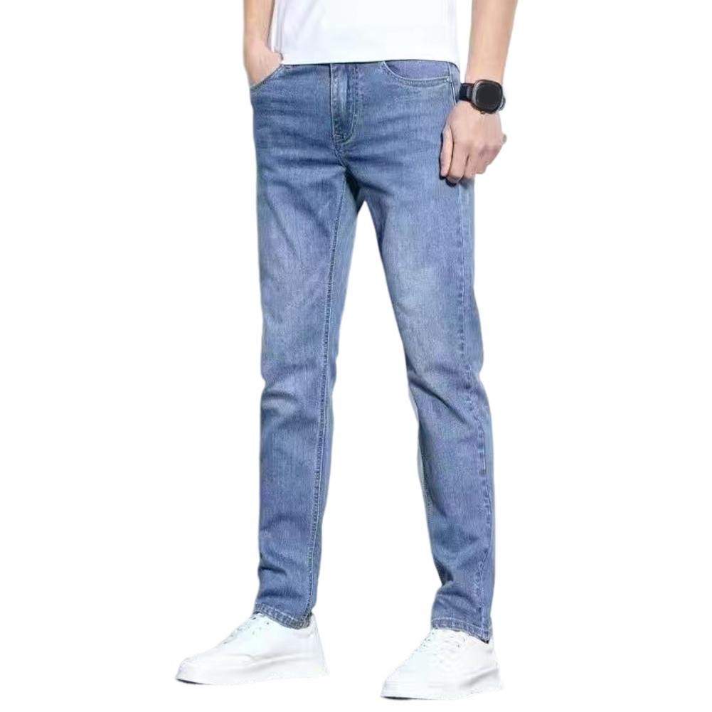 

Мужские джинсы со средней посадкой и застежкой-молнией на пуговицах, джинсовые брюки, однотонные потертые длинные джинсы с маленькими ногами и карманами 31 синий