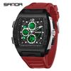Sanda Men's Sports Barrel-Shaped Luminous Countdown Watch with Triple Time Zone and Dual Display, Waterproof Design.