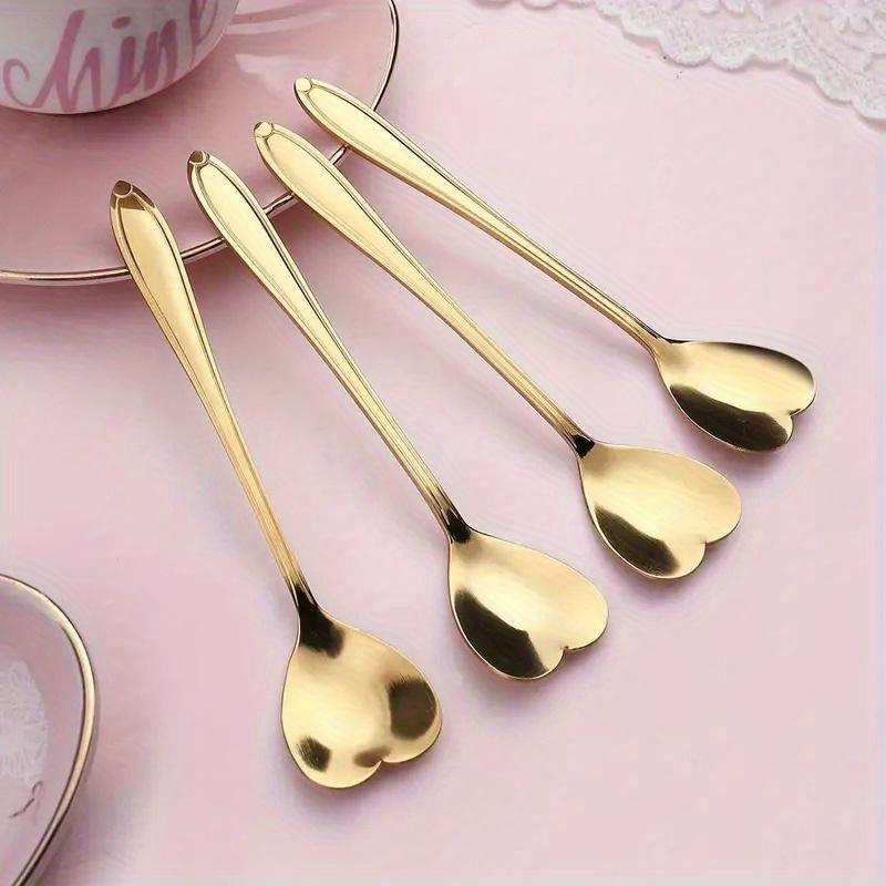 4pcs Polished Stainless Steel Heart Shaped Coffee Spoons Mixing Stirring Flatware for Cafe Bar Drinkware Tableware Accessories