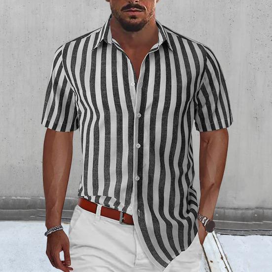 

Повседневная рубашка, шикарная удобная мужская пляжная рубашка с коротким рукавом, модная мужская полосатая пляжная рубашка, мужская рубашка, топ, уличная одежда S синий
