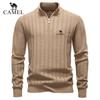 Camel Herbst- und Winter-Stickerei 2026 Neuer gestreifter Jaquard Herren-Pullover Übergröße, Halber Reißverschluss Stehkragen Business-Pullover