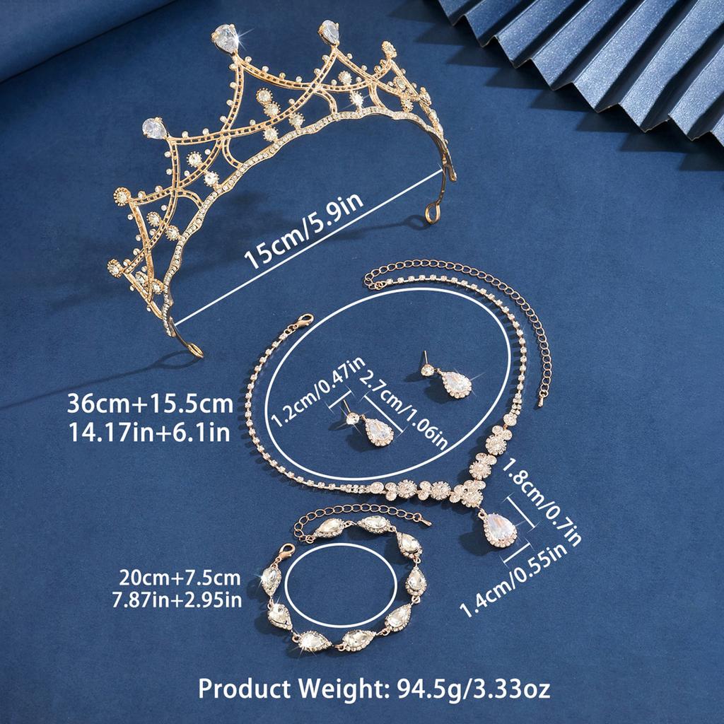 Ladies' Fashion Simple, Gorgeous and Elegant Crown Necklace Earrings Bracelet Zircon Set