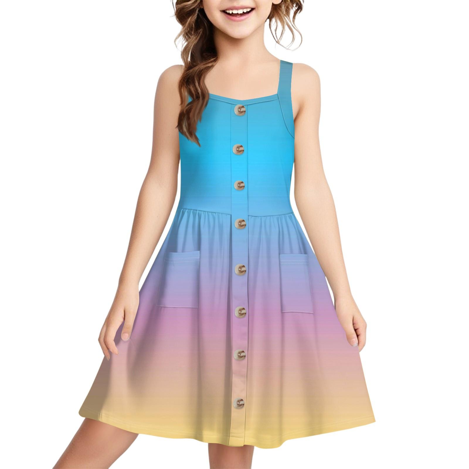 

Children s Button-Down Cuffless Bag Casual Fashion Gradient Sundress 160 циан
