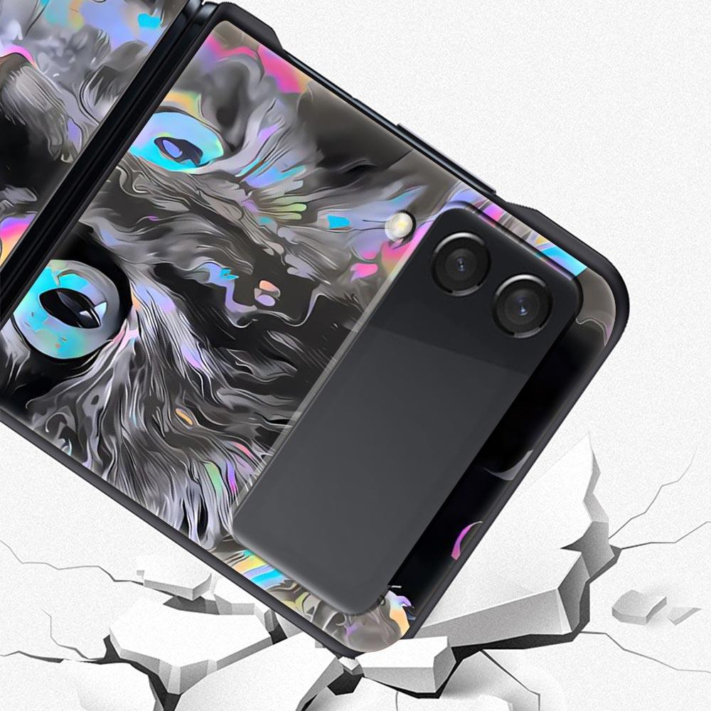 Abstract Surreal Animal Lion Phone Case for Samsung Galaxy Z Flip 3 4 5 Black Folding Mobile Shell Hard PC Coque Protect Cover