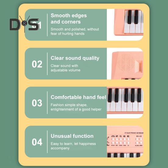 Kids Electronic Piano Keyboard Toy with Microphone 37 Keys Multi-function Musical Instrument Toy Toddlers Boys Girls USB Battery Powered Educational