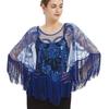 Mesh Sequin Tassel Shawl Evening Gown Strapless Wedding Dress with Elegant Beaded Cape Cover-up