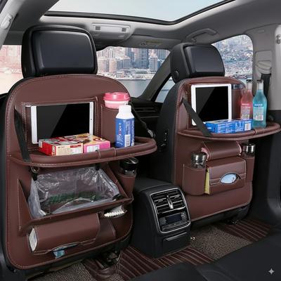 ROTKUEIEE Foldable Car Seatback Pocket with Table for Rear Upgraded with Trash Can Cup Large Kick Multifunctional Seatback Waterproof and Easy Meal