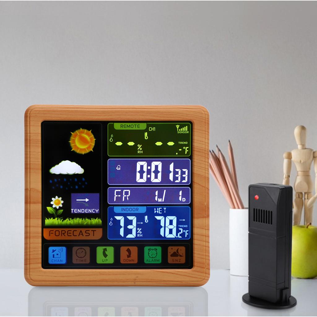 Cordless Weather Station Color Touchscreen Weather Clock Thermometer Hygrometer with Remote Sensor Temperature Humidity Meter