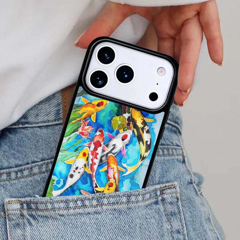 Koi Carp Fish Art Phone Case for iPhone 17ProMax 12 13 14 15 16e 17 Pro Max Plus Air Cover