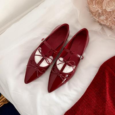 Fashion Sexy Bow Women Sandals Pointed Toe Flats Shoes 2025 Summer New Designer Mary Janes Leather Shoes Dress Party Sandalias De Mujer