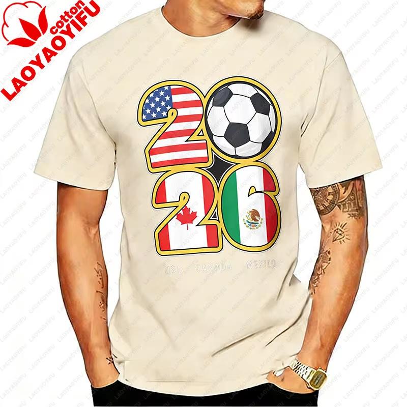 2026 USA Canada Mexico Soccer T-Shirt Cotton Shirt Tribal & Flag Graphic Tee, Ideal Gift for North Football Fans 2026 FIFA World Cup Shirt Streetwear