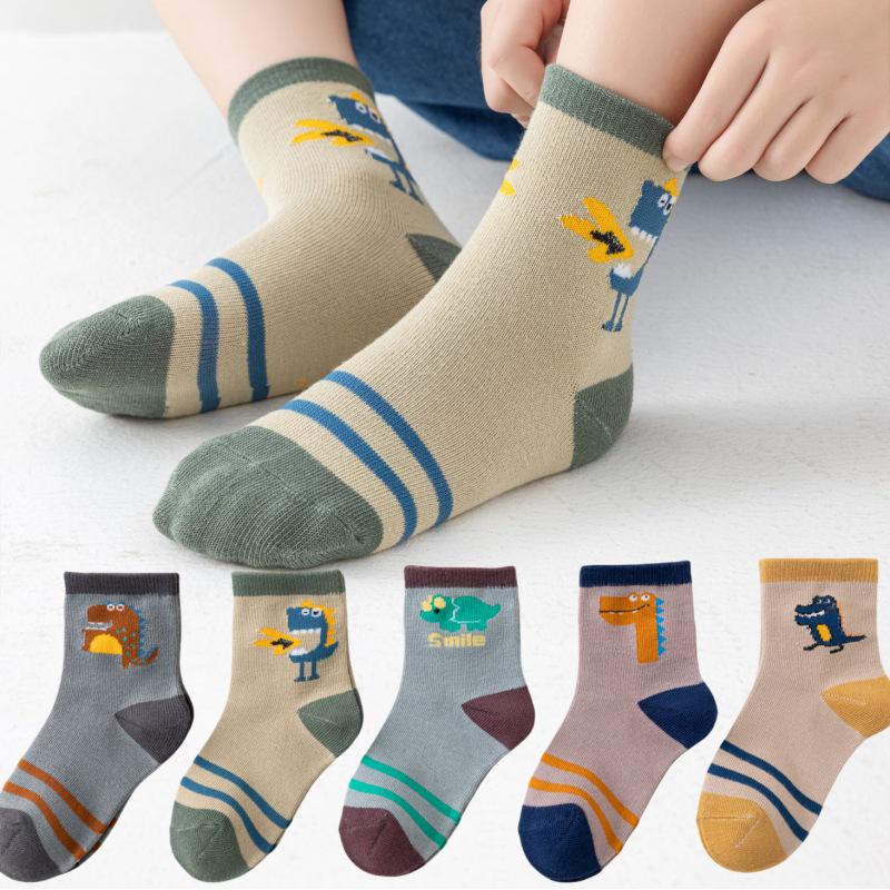 Children's Cartoon Mid-Calf Socks - 5 Pairs for Boys and Girls (Spring, Autumn, Winter)