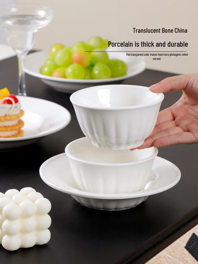 French White Embossed Ceramic Plate Set - Creative Pumpkin Soup & Breakfast Plates