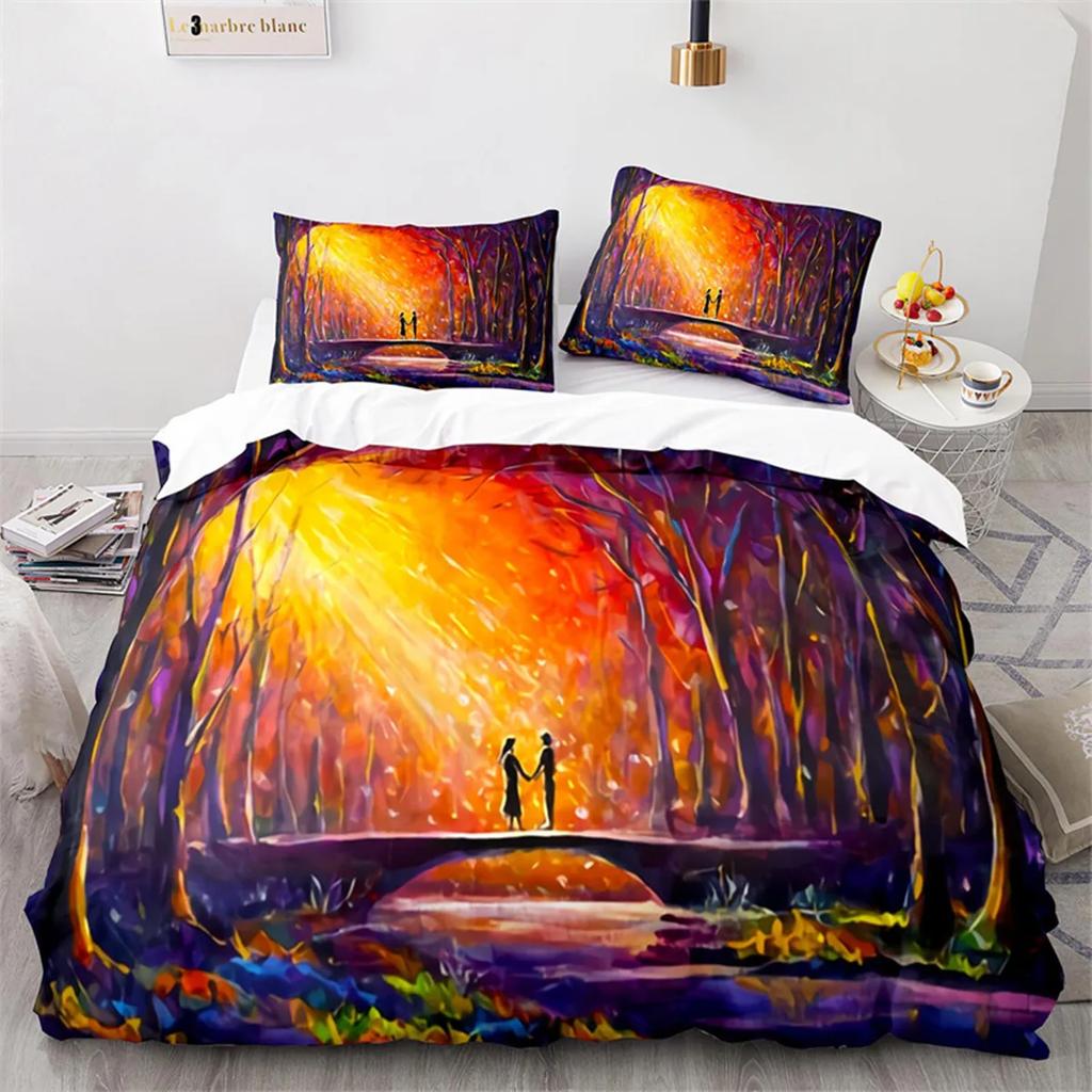 Oil Painting Duvet Cover Abstract Art For Adults Landscape Romantic Couple For Women Men Gifts For Bedroom Decorations King Size