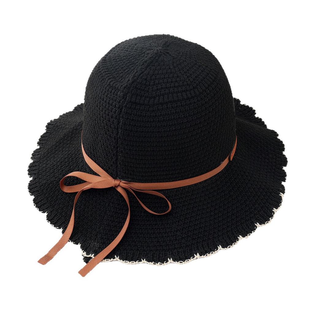Small Standard Bucket Hat Female Korean Version Tide Brand Spring and Summer Knitted Bucket Hat Japanese Streamer Retro Lace Pot Hat Versatile