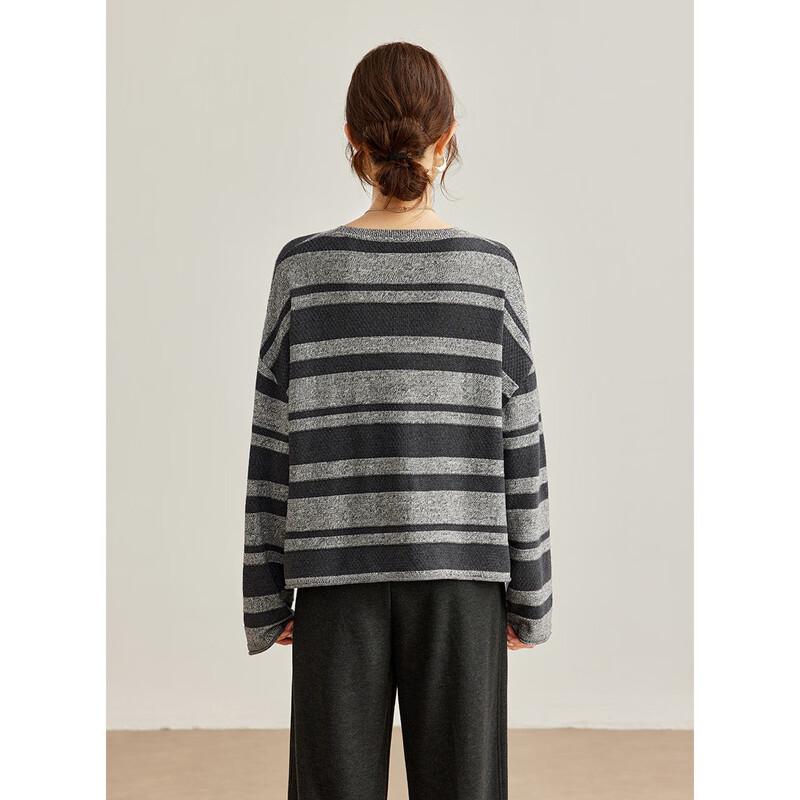 Women's Cashmere Blend Striped Loose Fit Sweater