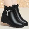 Winter Women Slide Fastener Wedges Heels Ankle Boots Anti-Skip Shoes Round Toe Black Boots Short Plush Warm Shoes