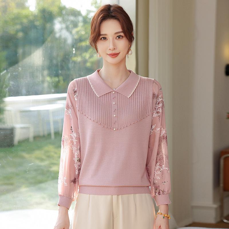 

Retro Spring & Summer Beaded Knit Pullover - Stylish Chinese-Inspired Top for Young Moms L/Recommended 42.5-52.5 kg рожевий