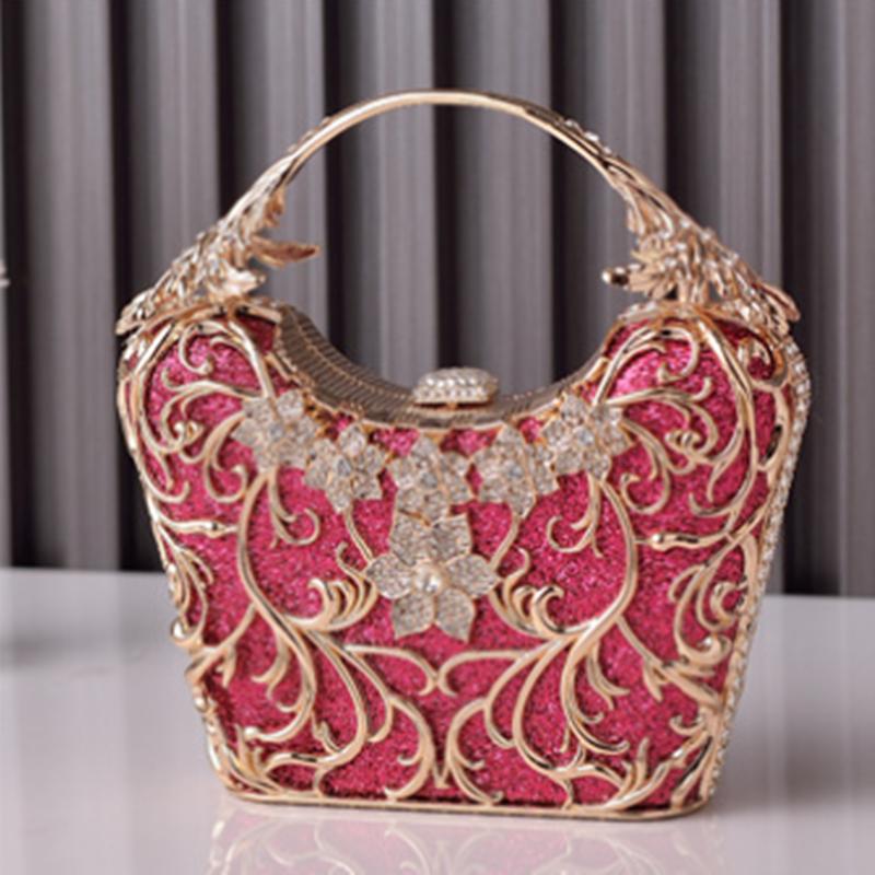 2025 Luxury High End Hollow Out Metal Evening Bags Fashion Shiny Party Banquet Handbags Women Clutch Purse Chain Shoulder Bag