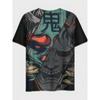 Japanese Samurai Mask Print Men's T-Shirt Short Sleeve Crew Neck Casual Streetwear Graphic Tee For Anime Fans And Tattoo Lovers