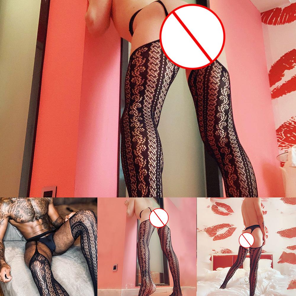 Sexy Mens Pantyhose Bottoms Breathable Fishnet Garters