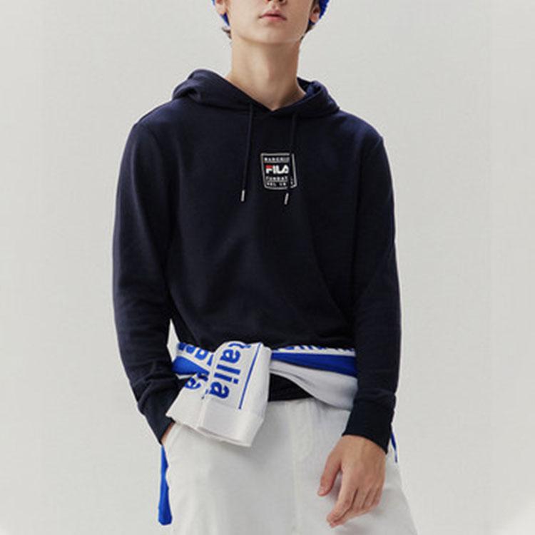 FILA Windproof Solid Color Hooded Sweatshirt Men Tops Legend-Blue F51M048257FNV