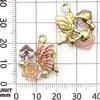 Mixed 6-Color Oil Drip Rhinestone Butterfly Flower Pendant Charm for DIY Jewelry