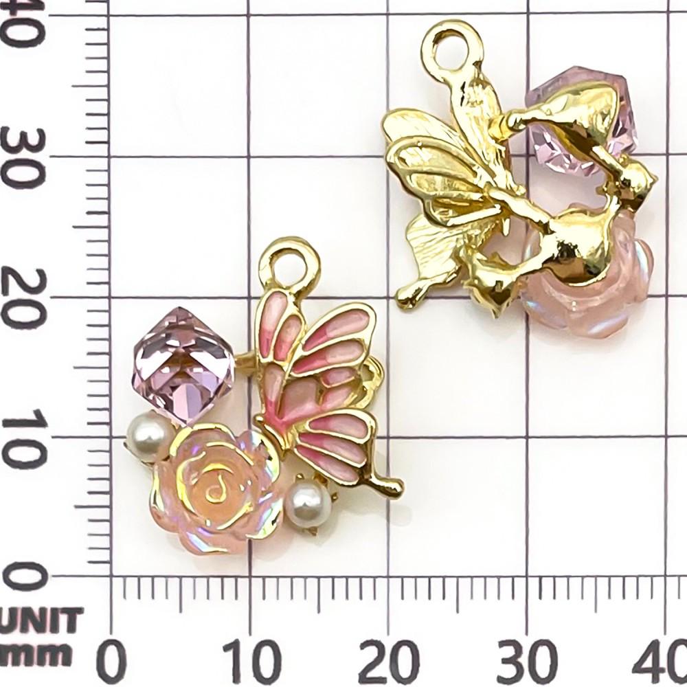 Mixed 6-Color Oil Drip Rhinestone Butterfly Flower Pendant Charm for DIY Jewelry