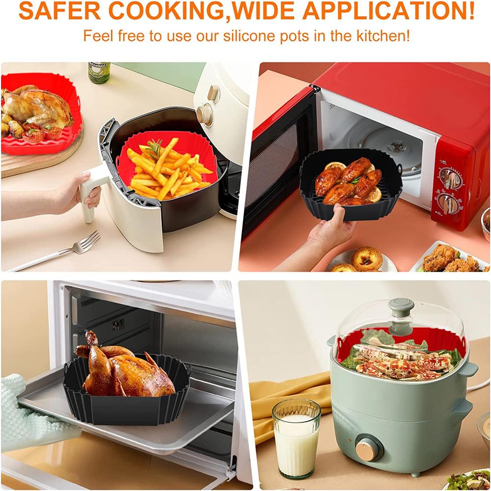 22cm Air Fryers Oven Baking Tray Fried Chicken Basket Mat AirFryer Silicone Pot Square Replacemen Grill Pan Accessories Tool
