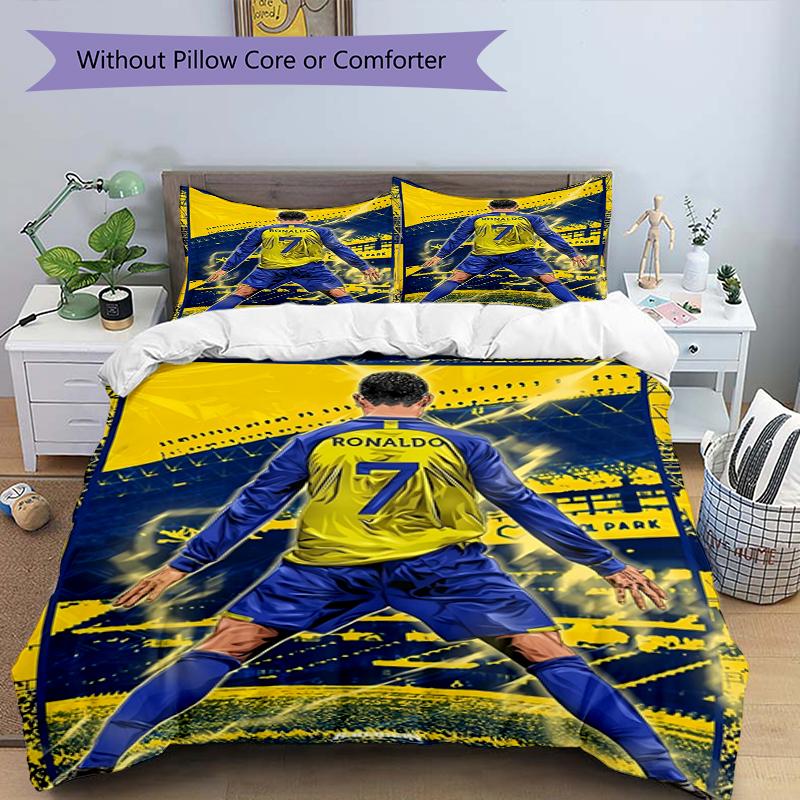 3-teiliges Bettbezug-Set (1 * Bettbezug + 2 * Kissenbezug, ohne Kern),Fußballstar Print Bettwäsche-Set, Schlafzimmer-Dekoration, Ganzjahres-, Geburtstagsgeschenk