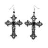 Goth Large Detailed Cross Black Drill Jewel Earrings Silver Color Gothic Punk Jewellery Fashion Gorgeous Statement Women Gift