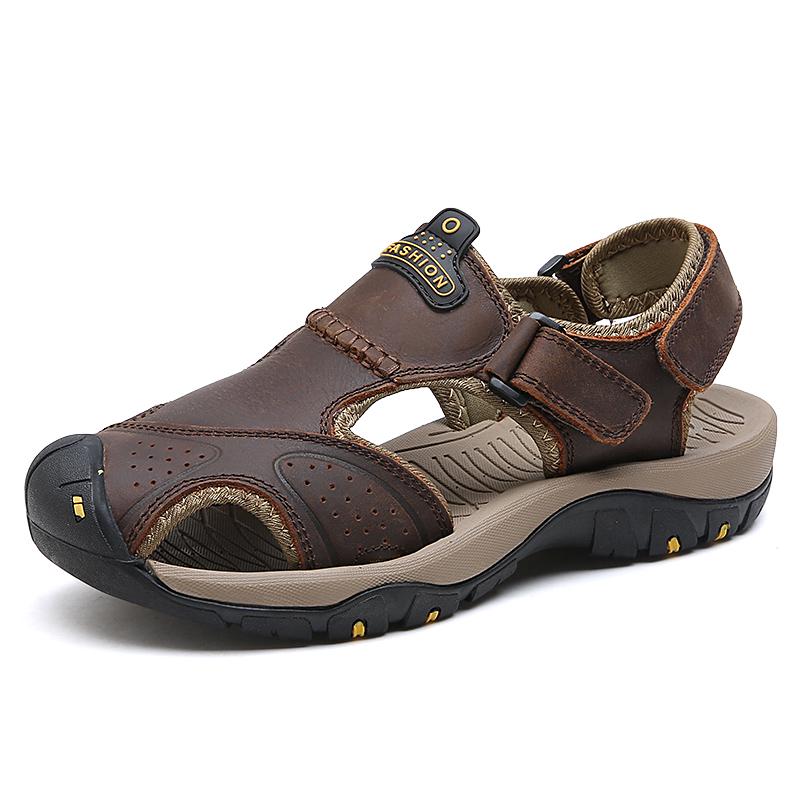 Summer Men Sandal Leather Mens Casual Shoes Outdoor Men Leather Sandals for Men Beach Shoes Roman Shoes Plus Size 38-48