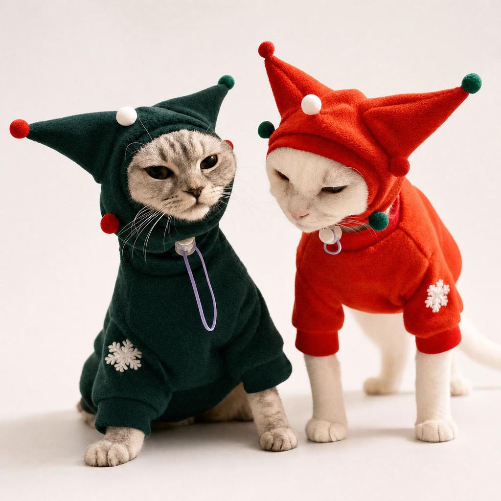 2026 Sphinx hairless cat German cat clothes Christmas New Year atmosphere fleece hoodie dog kitten coat