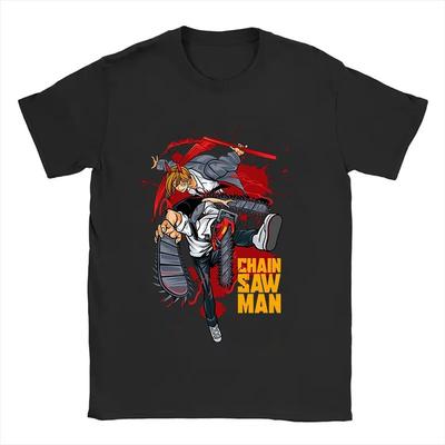 Chainsaw Man Denji & Power Action Vintage Anime T-Shirt, Unisex Manga Fan Streetwear Tee, 100% Cotton Casual Short Sleeve Top