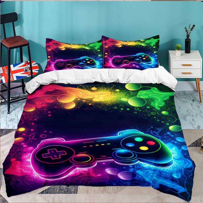 Neon Game Over Art 3PCS Bedding set,Ideal for 1pc Duvet Cover And 2pcs Pillowcases Perfect for Fan gift,Ideal for Bedroom, Dormitory