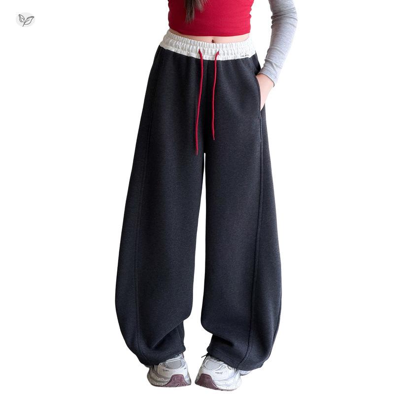 Girls' Autumn 2026 Color Block Wide-Leg Sweatpants - Casual Sports Pants for Middle & Older Children