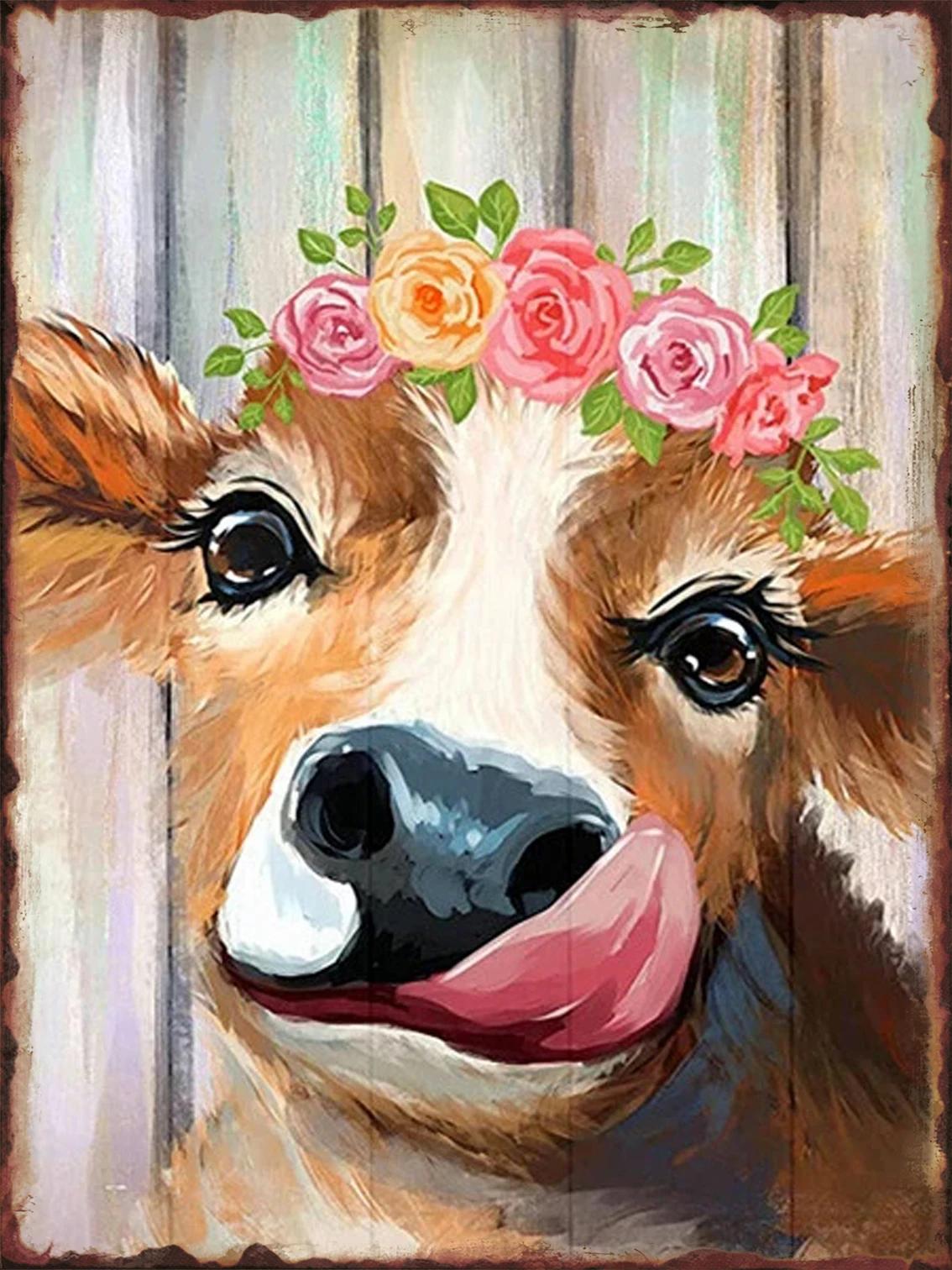 

Fun Cattle Iron Plate Poster Farm Metal Tin Sign Pet Shop Garden Hanging Paintings Cute Cow Pattern Home Wall Decoration Plaque 20x30cm（7.8x11.8inch）