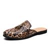 Men's leather slippers heelless large size bag head half slippers men's European station one pedal lazy shoes men's leopard print