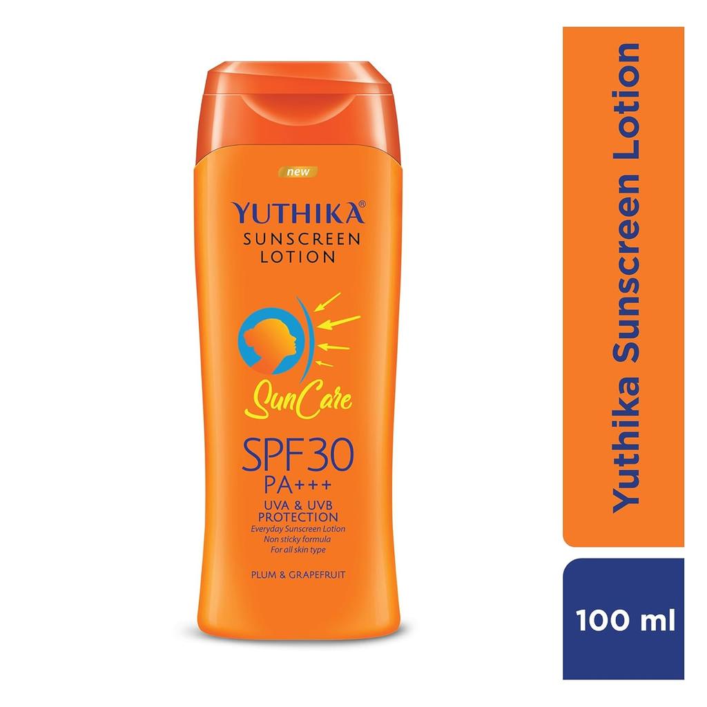 Yutika Sunscreen Lotion SPF 30 PA+++ for Men and Women 100ml Non-Greasy Sun Cream All Skin Types Pack of 2