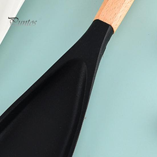 Silicone Turner With Wooden Handle Spatula with Wood Heat Resistant Multifunction Proof Cooking Non Stick Kitchen Utensil for Mixing Baking
