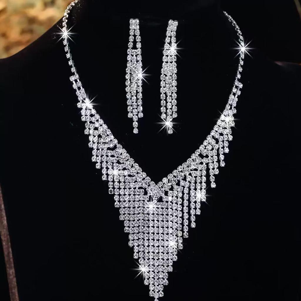 Elegantní mezikontinentální svatební souprava náhrdelníku a náušnic s kamínky