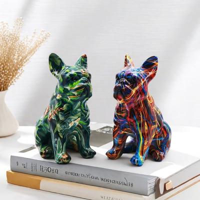 Figurine Chien de Combat Ciel Étoilé Coloré Minimaliste Moderne Comme Décoration d'Armoire de Rangement Créative pour la Maison, Accessoire de Bureau